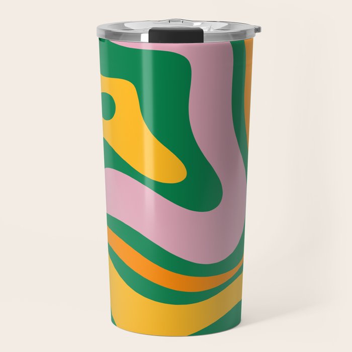 Vibrant Modern Retro Liquid Swirl Abstract Pattern Green Yellow Orange Pink Travel Mug Gallery Image 1