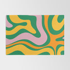 Vibrant Modern Retro Liquid Swirl Abstract Pattern Green Yellow Orange Pink Rug Gallery Image 2
