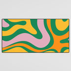 Vibrant Modern Retro Liquid Swirl Abstract Pattern Green Yellow Orange Pink Desk Mat Gallery Image 3