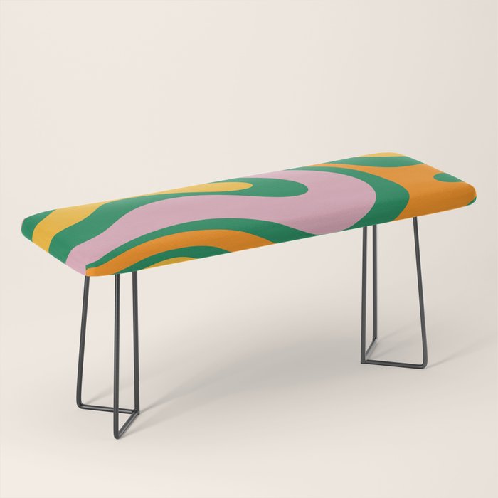 Vibrant Modern Retro Liquid Swirl Abstract Pattern Green Yellow Orange Pink Bench Gallery Image 1