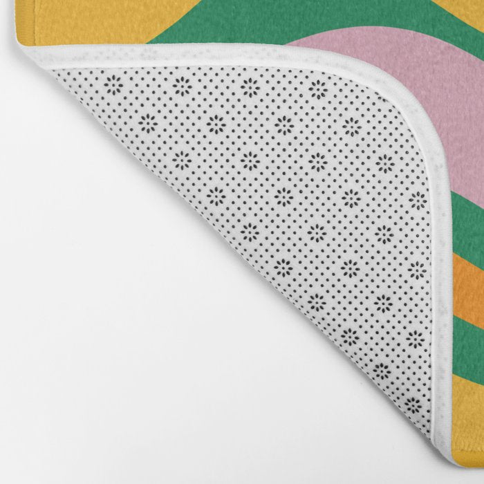 Vibrant Modern Retro Liquid Swirl Abstract Pattern Green Yellow Orange Pink Bath Mat Gallery Image 2