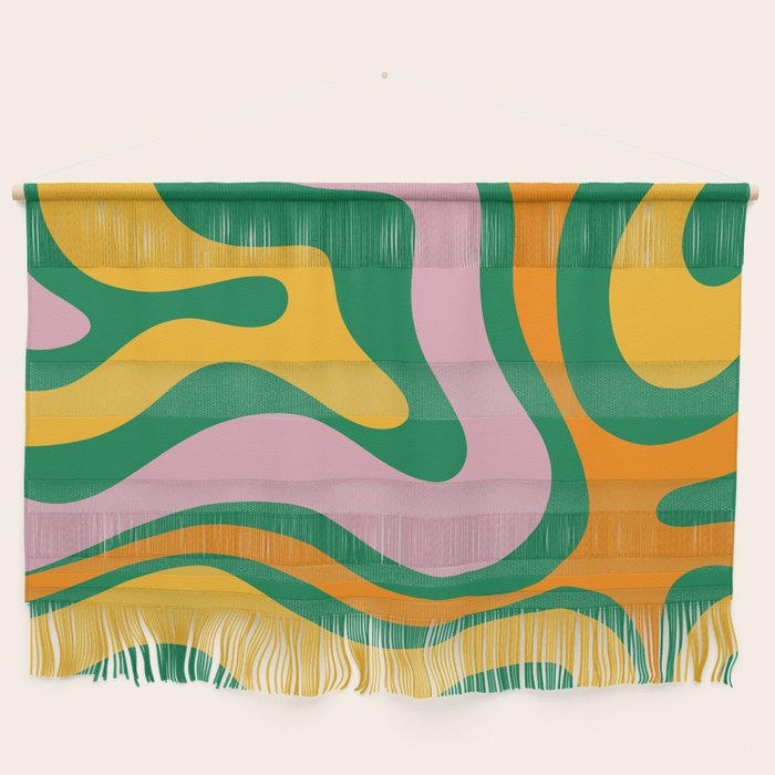 Vibrant Modern Retro Liquid Swirl Abstract Pattern Green Yellow Orange Pink Wall Hanging Gallery Image 1