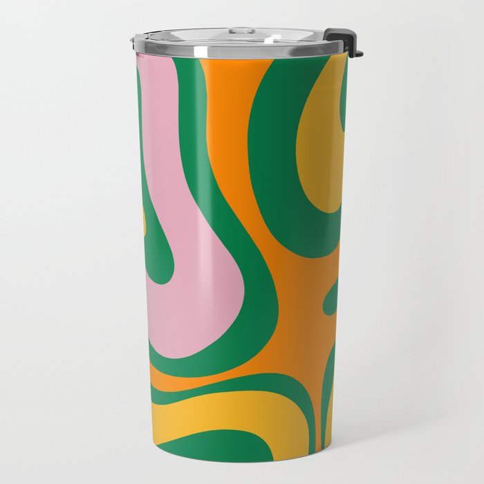 Vibrant Modern Retro Liquid Swirl Abstract Pattern Green Yellow Orange Pink Travel Mug Gallery Image 2