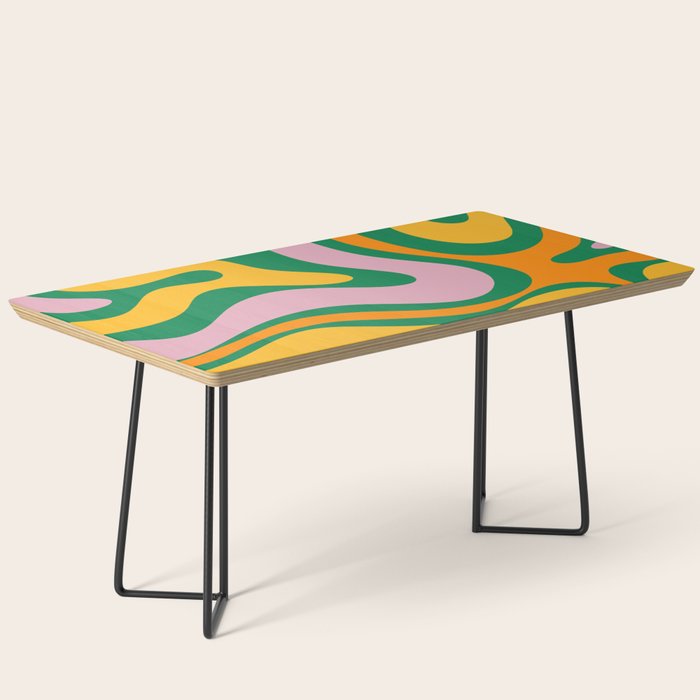 Vibrant Modern Retro Liquid Swirl Abstract Pattern Green Yellow Orange Pink Coffee Table Gallery Image 1