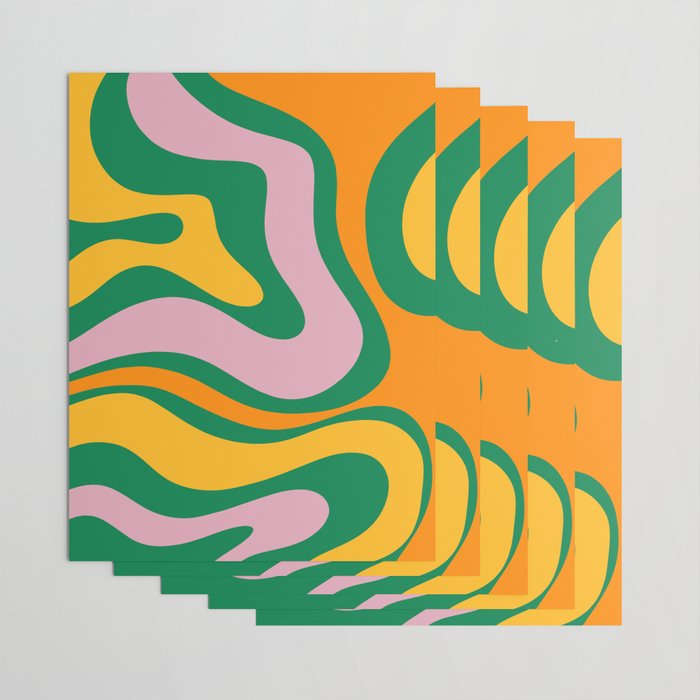 Vibrant Modern Retro Liquid Swirl Abstract Pattern Green Yellow Orange Pink Wrapping Paper Gallery Image 3