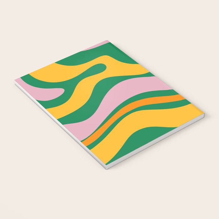 Vibrant Modern Retro Liquid Swirl Abstract Pattern Green Yellow Orange Pink Notebook Gallery Image 3