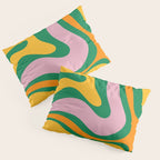 Vibrant Modern Retro Liquid Swirl Abstract Pattern Green Yellow Orange Pink Pillow Sham Gallery Image 3