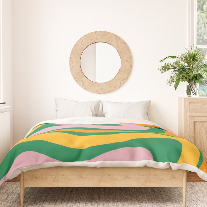 Vibrant Modern Retro Liquid Swirl Abstract Pattern Green Yellow Orange Pink Duvet Cover Gallery Image 3