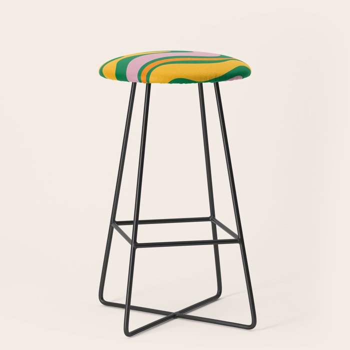 Vibrant Modern Retro Liquid Swirl Abstract Pattern Green Yellow Orange Pink Stool Gallery Image 1