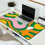 Vibrant Modern Retro Liquid Swirl Abstract Pattern Green Yellow Orange Pink Desk Mat Gallery Image 2