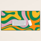 Vibrant Modern Retro Liquid Swirl Abstract Pattern Green Yellow Orange Pink Desk Mat Gallery Image 1