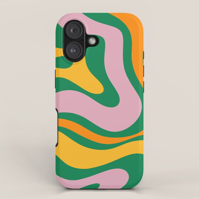 Vibrant Modern Retro Liquid Swirl Abstract Pattern Green Yellow Orange Pink iPhone Case Gallery Image 1