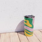 Vibrant Modern Retro Liquid Swirl Abstract Pattern Green Yellow Orange Pink Travel Mug Gallery Image 4