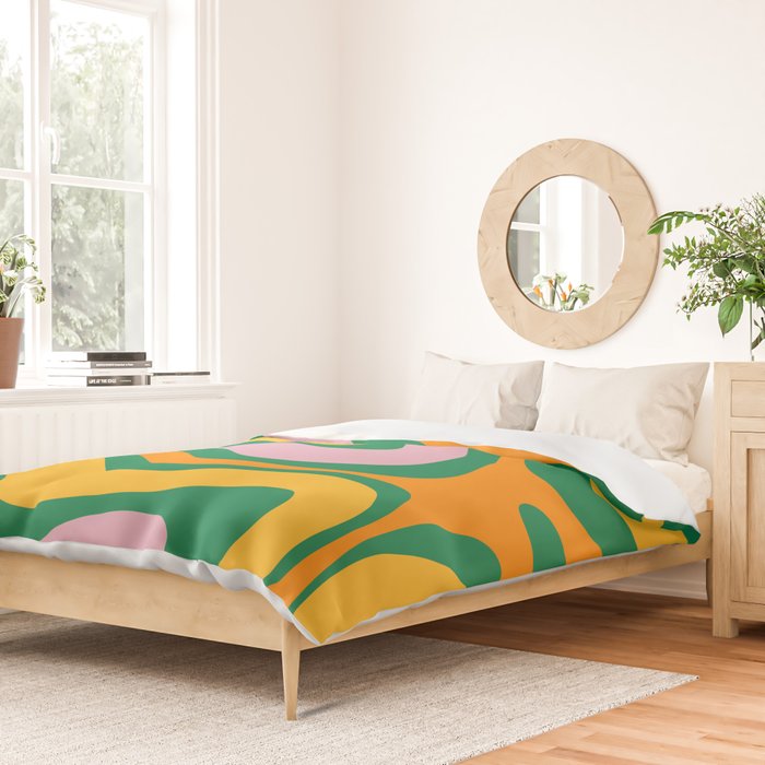 Vibrant Modern Retro Liquid Swirl Abstract Pattern Green Yellow Orange Pink Duvet Cover Gallery Image 2