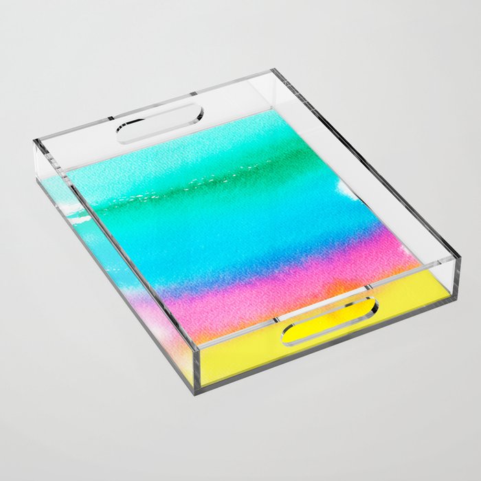 Rainbow, Watercolor Painting Abstract Colorful Fun, Urban Eclectic Contemporary Party Bohemian Acrylic Tray Gallery Image 1