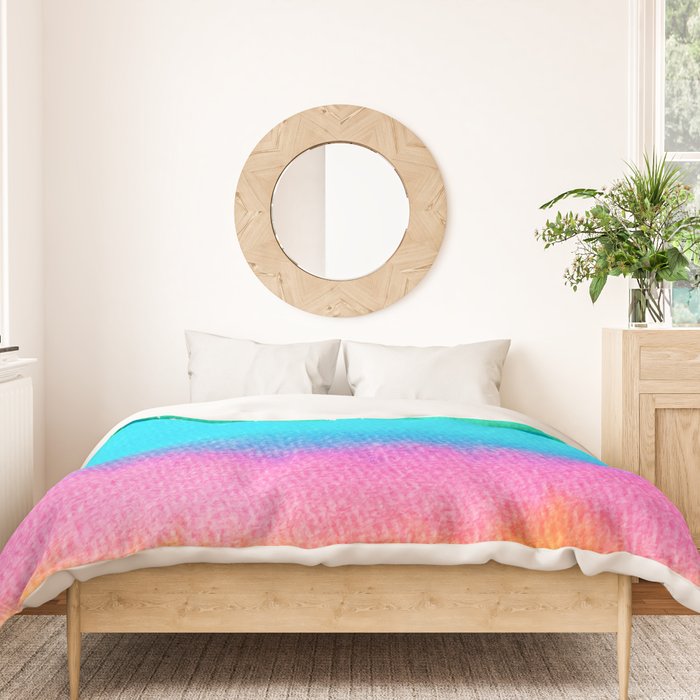 Rainbow, Watercolor Painting Abstract Colorful Fun, Urban Eclectic Contemporary Party Bohemian Duvet Cover Gallery Image 3