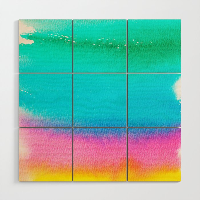 Rainbow, Watercolor Painting Abstract Colorful Fun, Urban Eclectic Contemporary Party Bohemian Wood Wall Art Gallery Image 1
