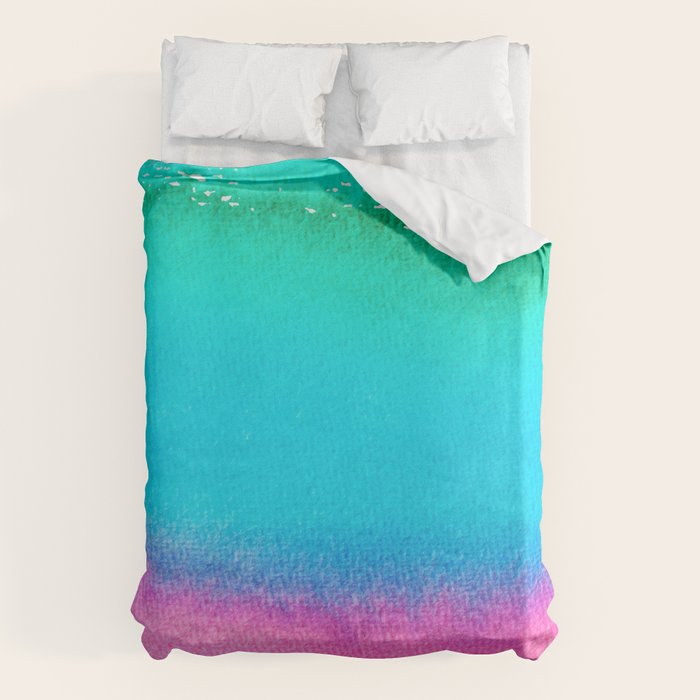 Rainbow, Watercolor Painting Abstract Colorful Fun, Urban Eclectic Contemporary Party Bohemian Duvet Cover Gallery Image 1