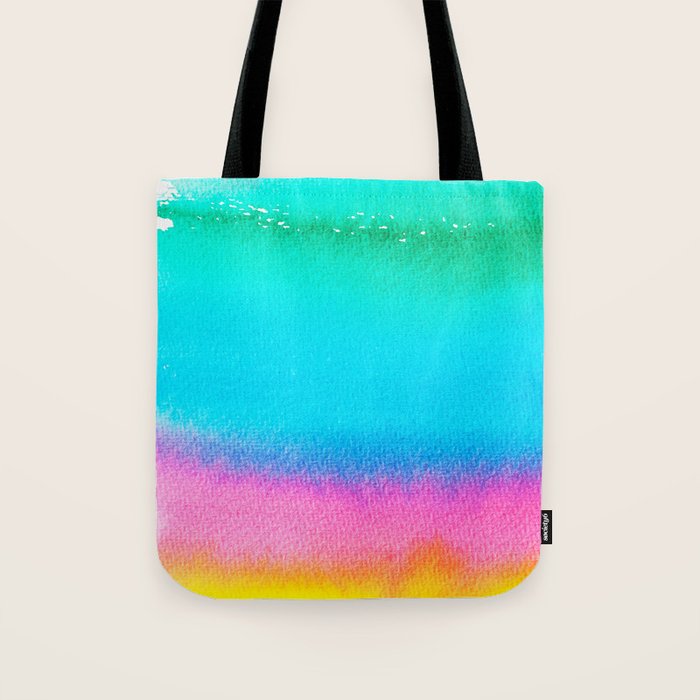 Rainbow, Watercolor Painting Abstract Colorful Fun, Urban Eclectic Contemporary Party Bohemian Tote Bag Gallery Image 1