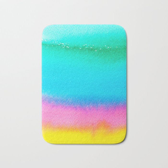Rainbow, Watercolor Painting Abstract Colorful Fun, Urban Eclectic Contemporary Party Bohemian Bath Mat Gallery Image 1