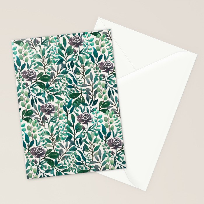 Purple Flowers and Eucalyptus Leaves Pattern Stationery Card Gallery Image 2