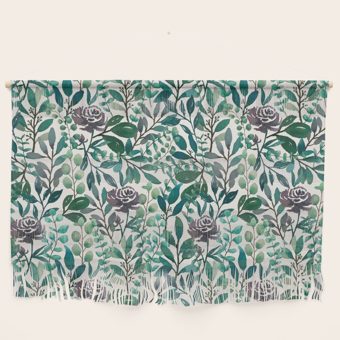 Purple Flowers and Eucalyptus Leaves Pattern Wall Hanging Gallery Image 1