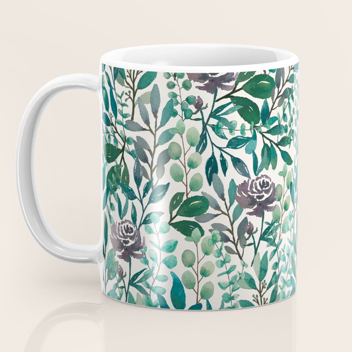 Purple Flowers and Eucalyptus Leaves Pattern Coffee Mug Gallery Image 3