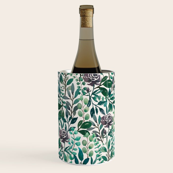 Purple Flowers and Eucalyptus Leaves Pattern Wine Chiller Gallery Image 2