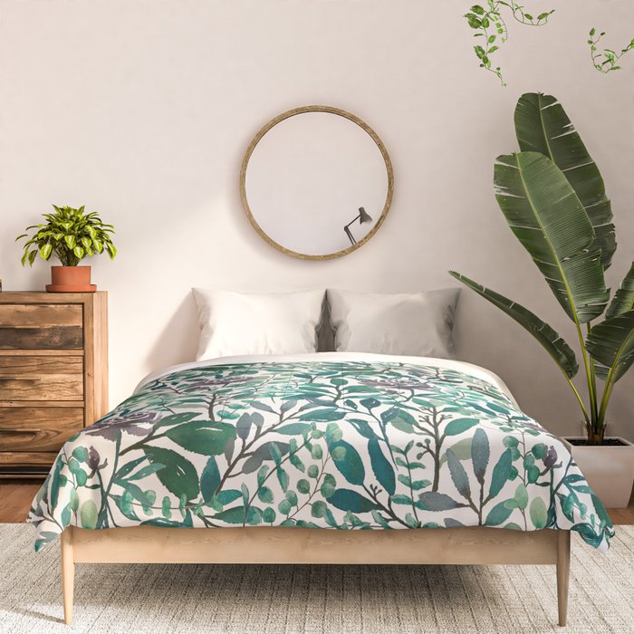 Purple Flowers and Eucalyptus Leaves Pattern Comforter Gallery Image 3