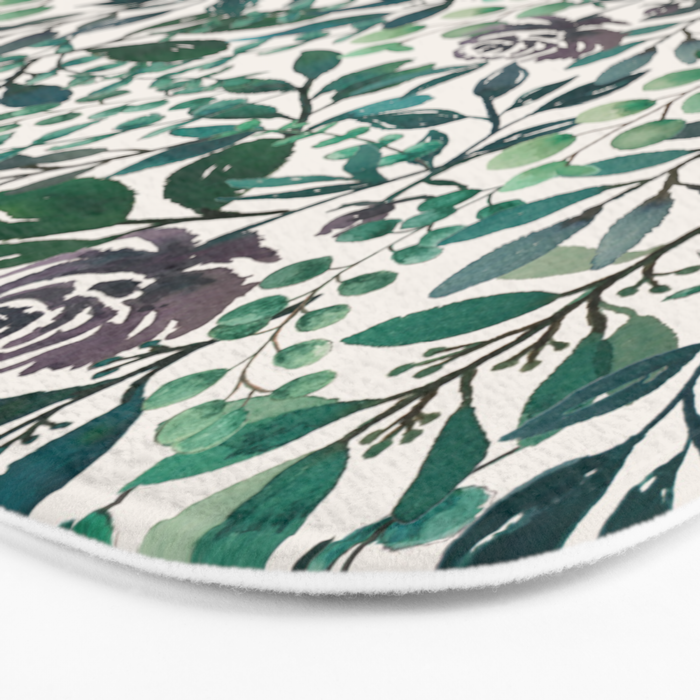 Purple Flowers and Eucalyptus Leaves Pattern Bath Mat Gallery Image 3