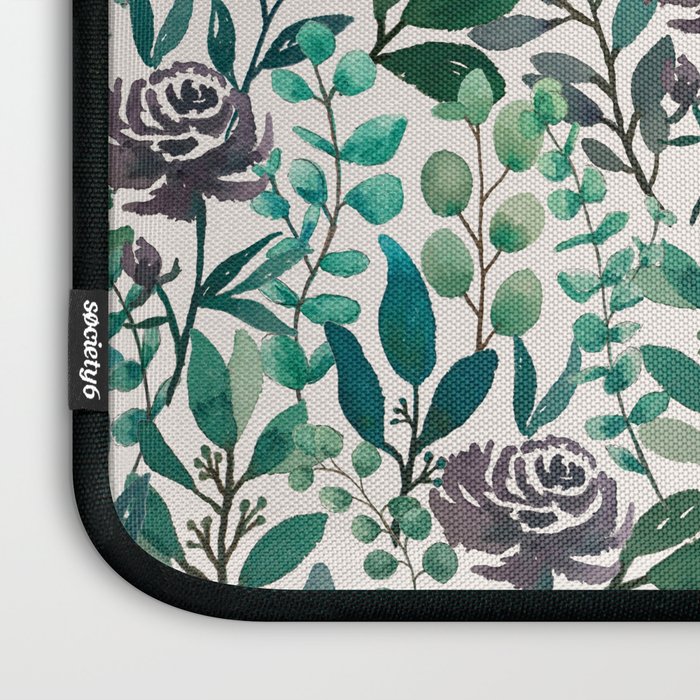 Purple Flowers and Eucalyptus Leaves Pattern Laptop Sleeve Gallery Image 3