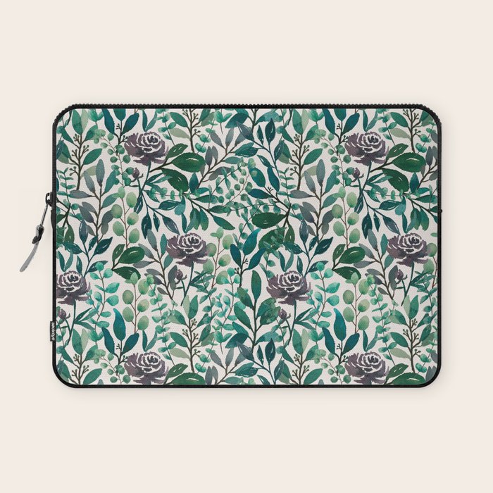 Purple Flowers and Eucalyptus Leaves Pattern Laptop Sleeve Gallery Image 1