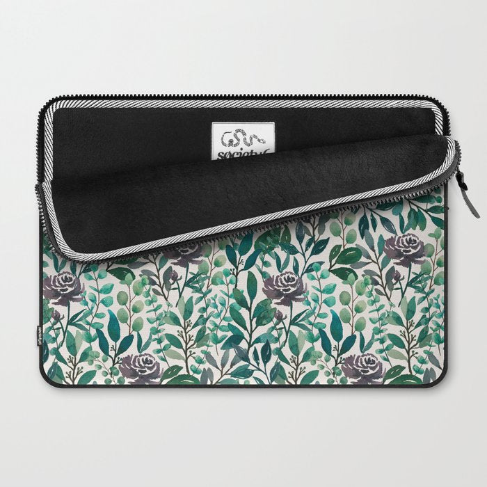 Purple Flowers and Eucalyptus Leaves Pattern Laptop Sleeve Gallery Image 2