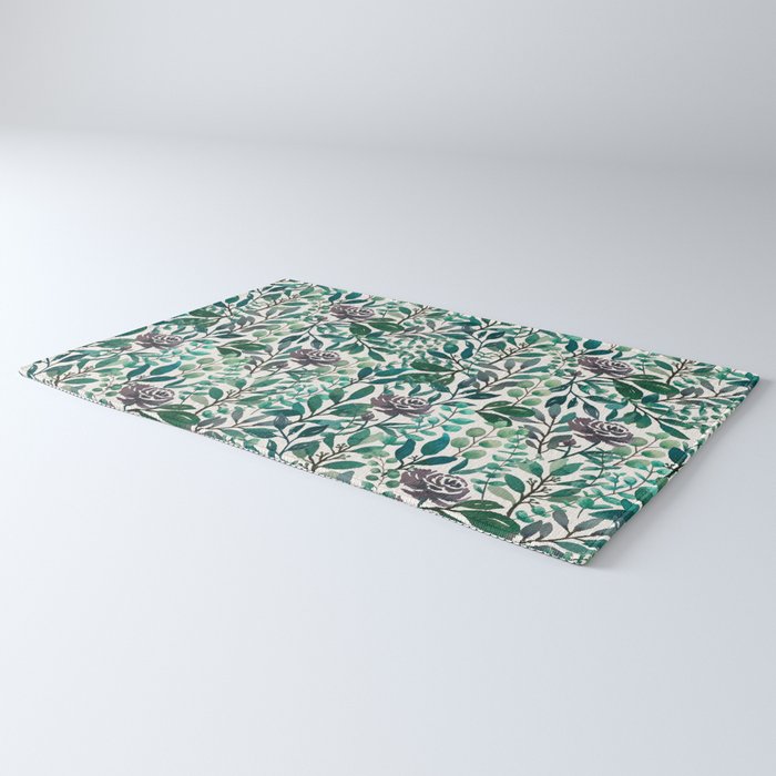 Purple Flowers and Eucalyptus Leaves Pattern Rug Gallery Image 3