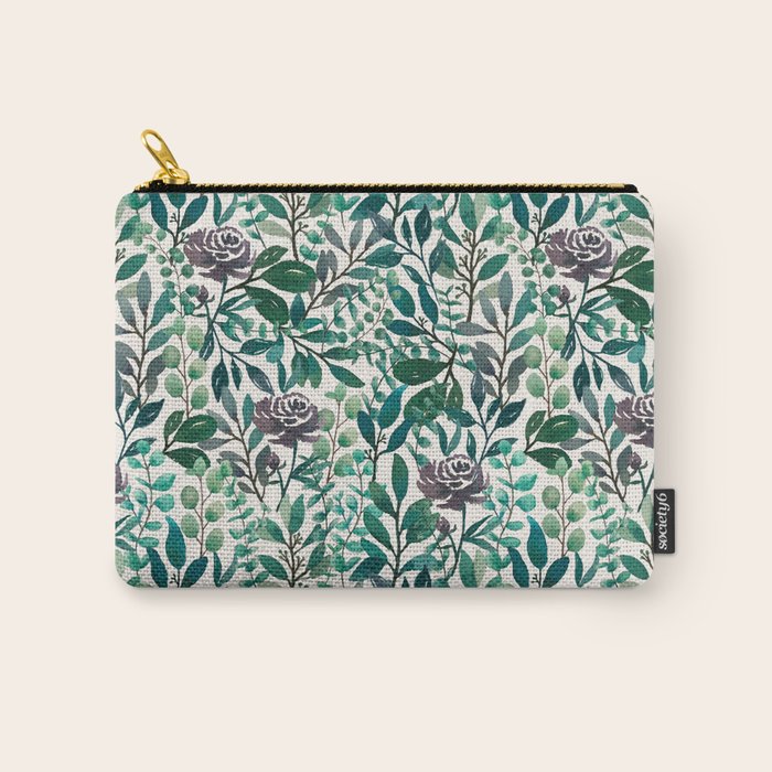 Purple Flowers and Eucalyptus Leaves Pattern Carry All Pouch Gallery Image 1