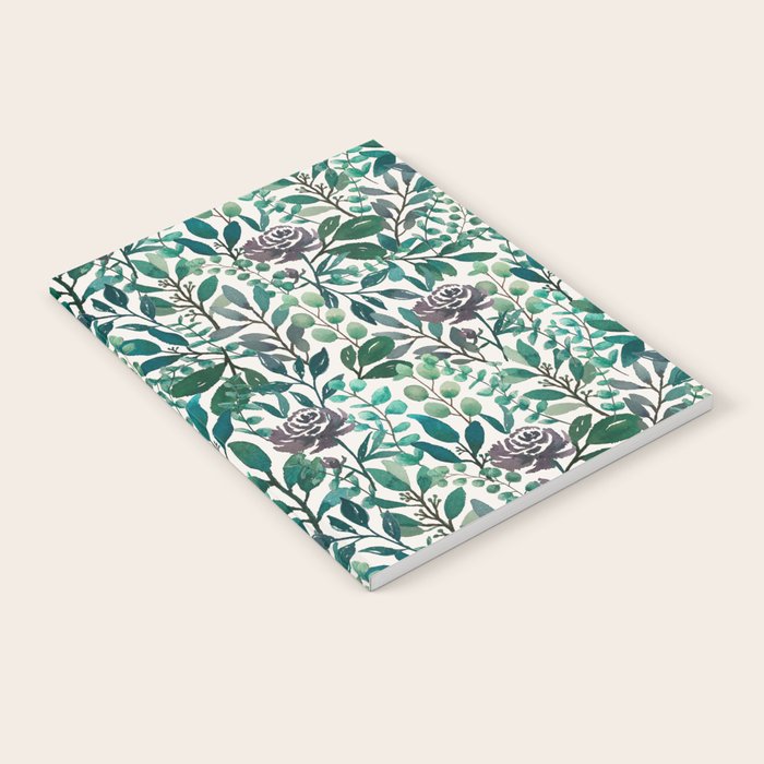 Purple Flowers and Eucalyptus Leaves Pattern Notebook Gallery Image 1