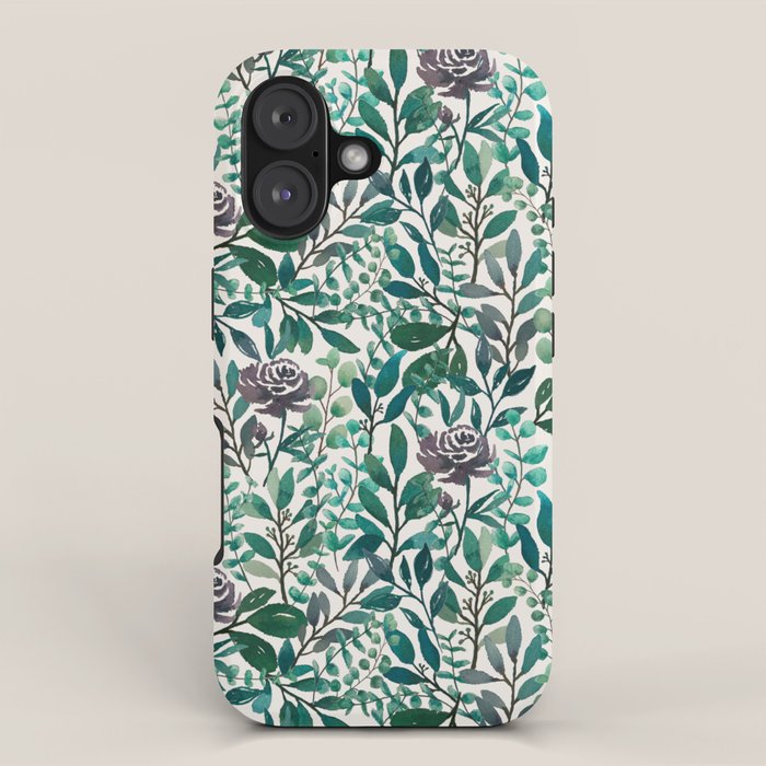Purple Flowers and Eucalyptus Leaves Pattern iPhone Case Gallery Image 1