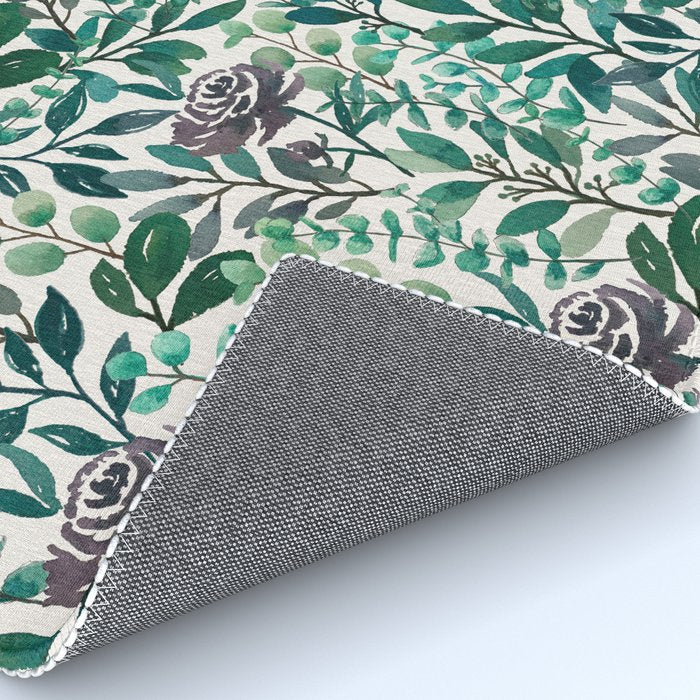 Purple Flowers and Eucalyptus Leaves Pattern Rug Gallery Image 4
