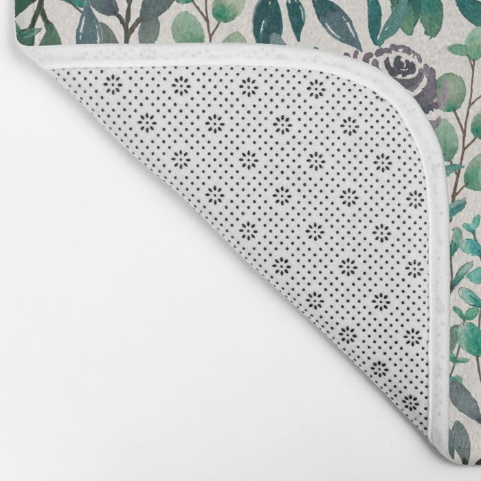 Purple Flowers and Eucalyptus Leaves Pattern Bath Mat Gallery Image 2