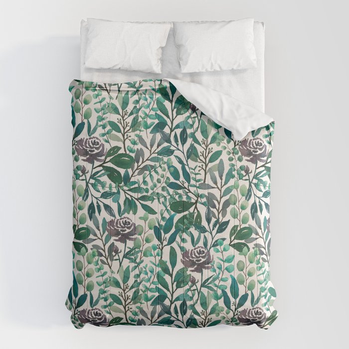 Purple Flowers and Eucalyptus Leaves Pattern Comforter Gallery Image 6