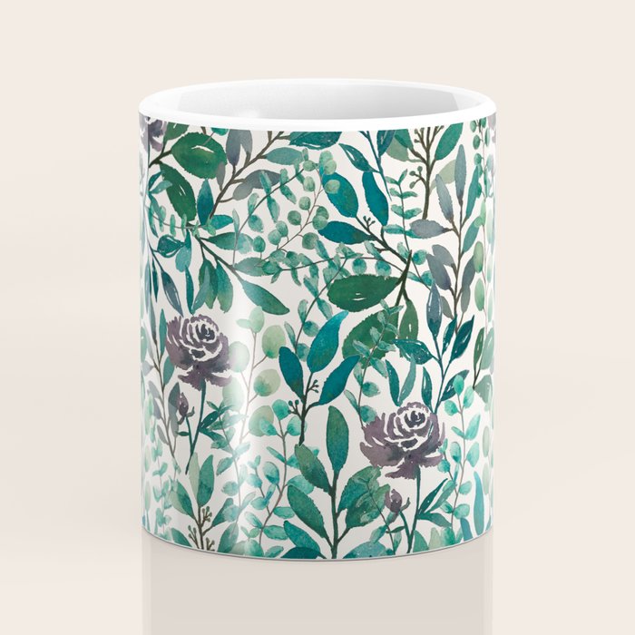 Purple Flowers and Eucalyptus Leaves Pattern Coffee Mug Gallery Image 4