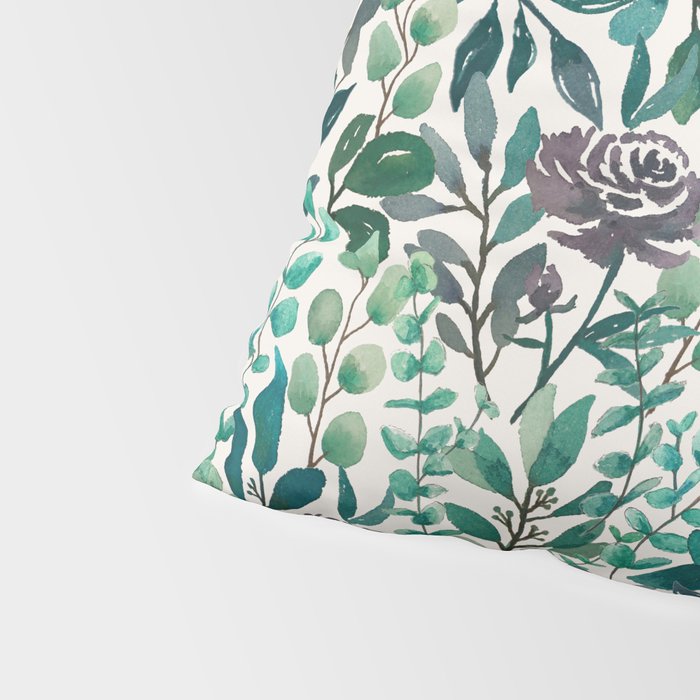 Purple Flowers and Eucalyptus Leaves Pattern Pillow Sham Gallery Image 4