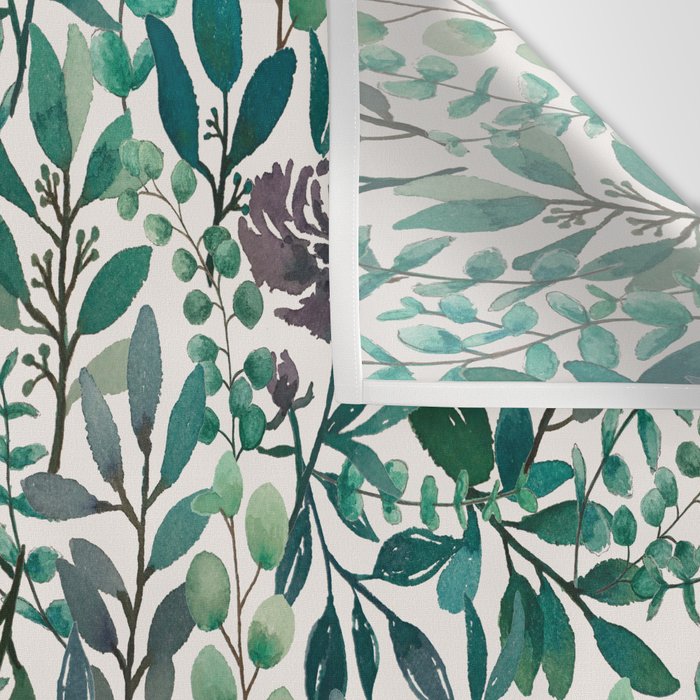 Purple Flowers and Eucalyptus Leaves Pattern Wall Tapestry Gallery Image 3