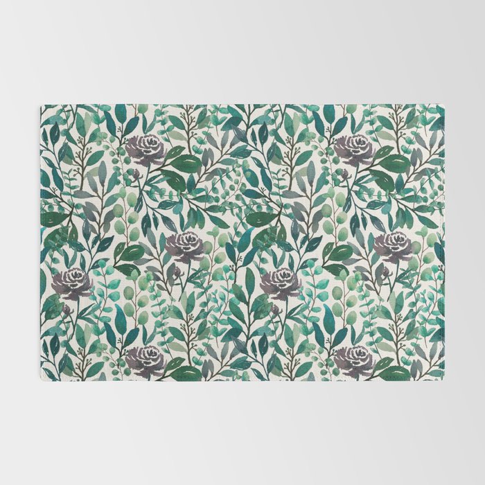 Purple Flowers and Eucalyptus Leaves Pattern Rug Gallery Image 2