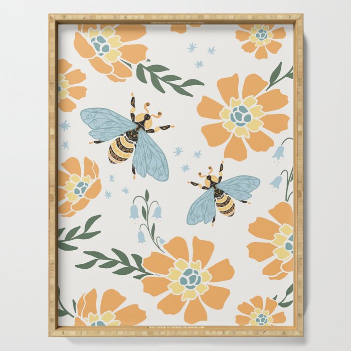 Honey Bees and Orange Flowers Serving Tray Gallery Image 1