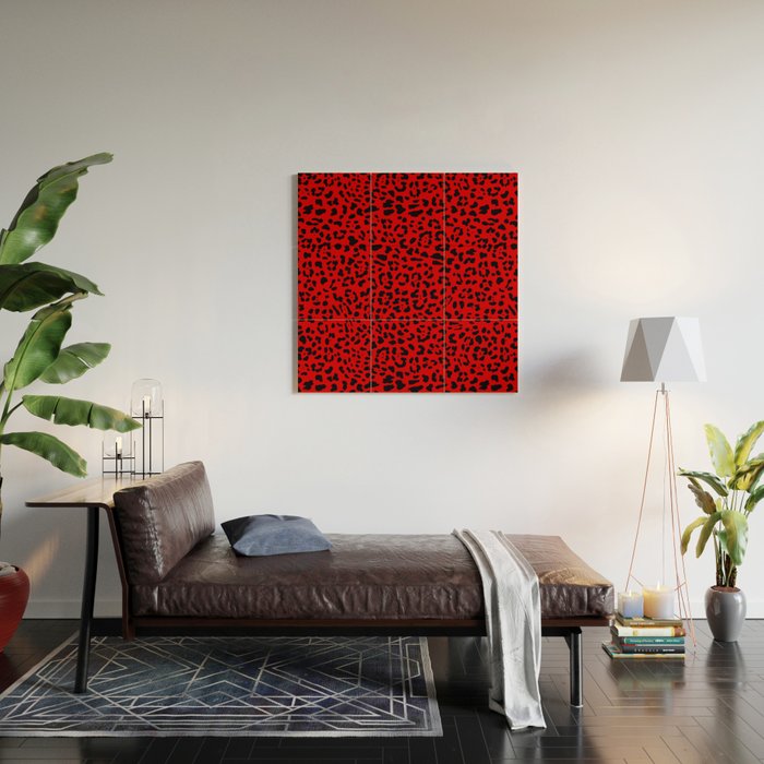 Punk Rock Red Leopard Pattern Wood Wall Art Gallery Image 2