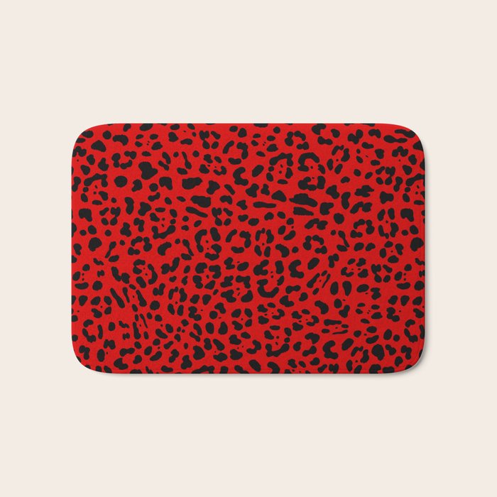Punk Rock Red Leopard Pattern Bath Mat Gallery Image 1