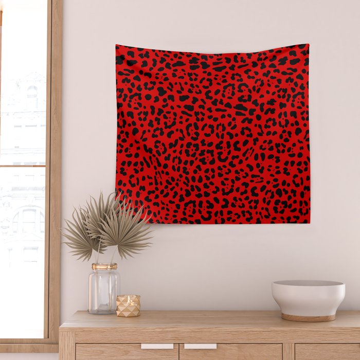 Punk Rock Red Leopard Pattern Wall Tapestry Gallery Image 2