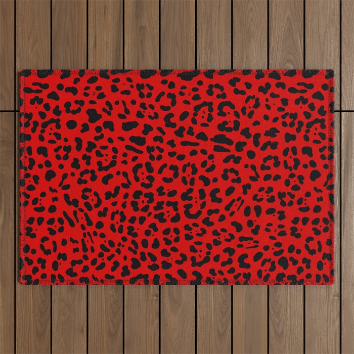 Punk Rock Red Leopard Pattern Outdoor Rug Gallery Image 1