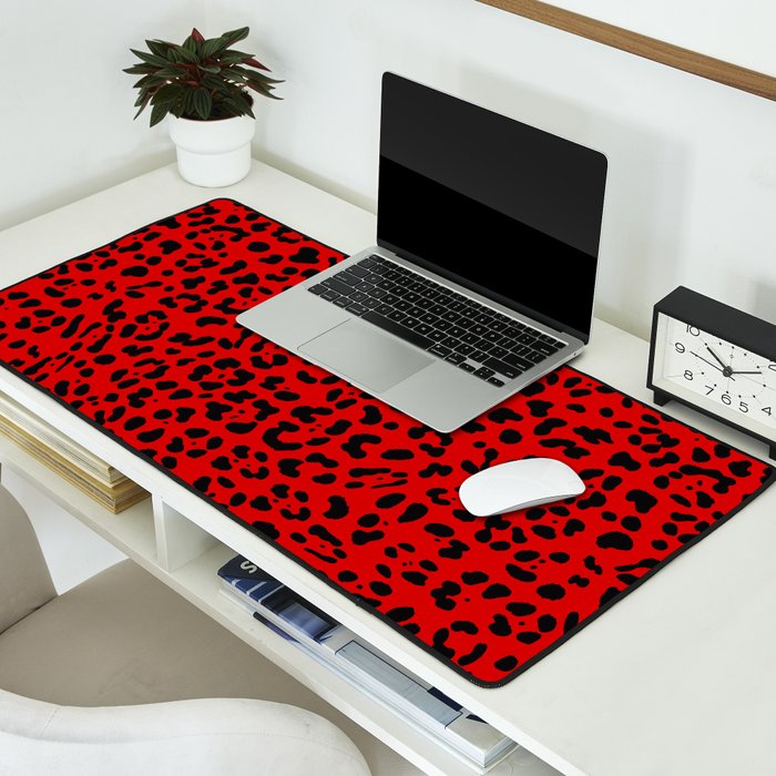 Punk Rock Red Leopard Pattern Desk Mat Gallery Image 2